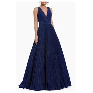 Mac Duggal Shimmer Pleated Elegant Blue Evening Gown